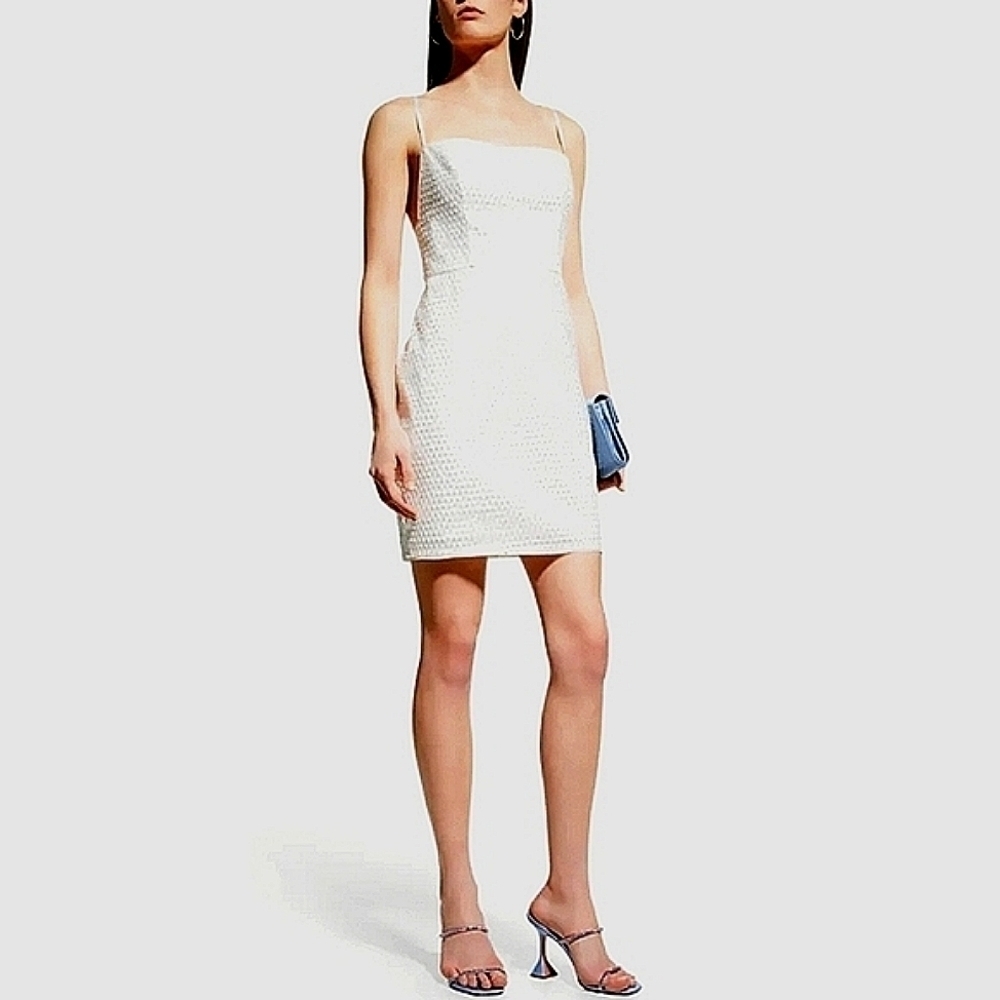 NWT! AIDAN MATTOX white sequin square neck sheath Dress white size 6 Brand new!